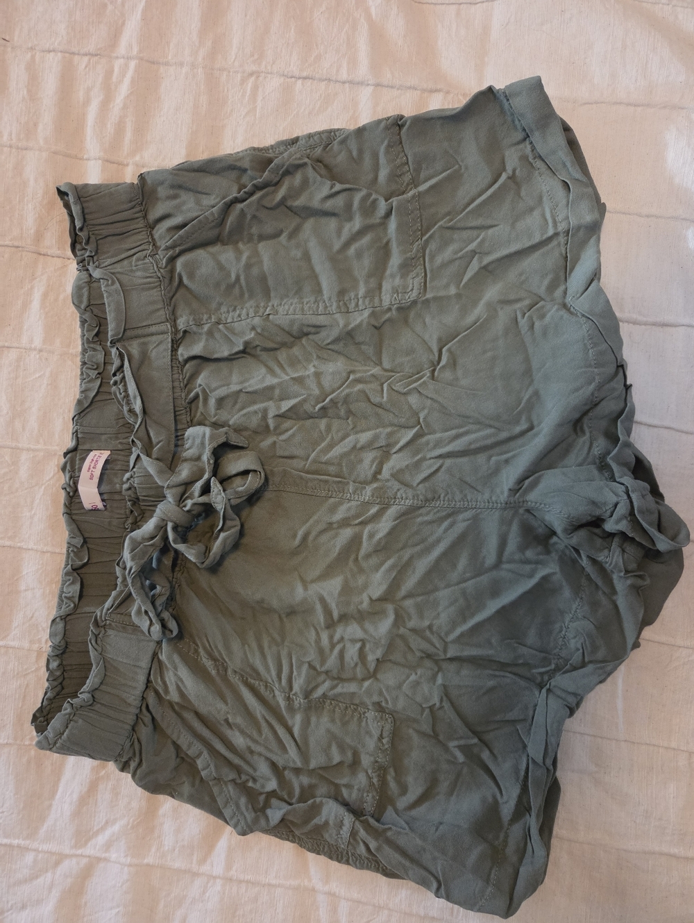 Light Olive Green Women's Drawstring Paperbag Shorts - Size XL